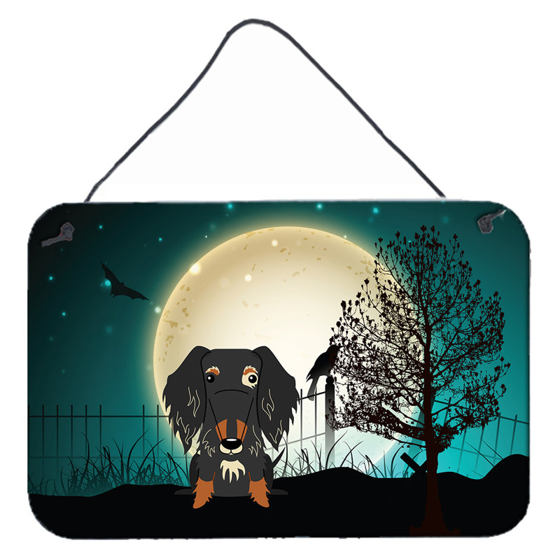 Bannière d’Halloween effrayante bulldog anglais bringé, Brun foncé / crème / vert, Teckel à poil dur