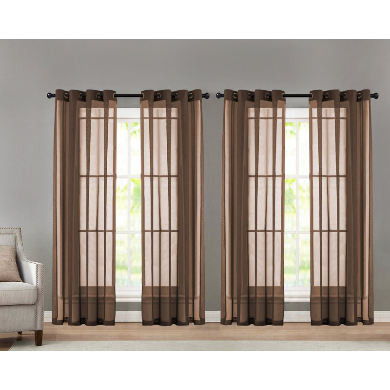 Panneau de rideau transparent d'intérieur à œillets Krenzke, Brun