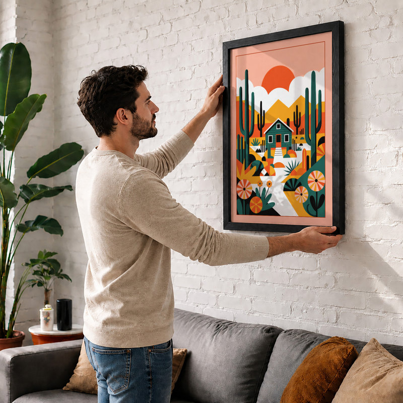 Desert House at Sunrise Boho - Framed Print, A3 - 42.0 x 29.7 cm, White