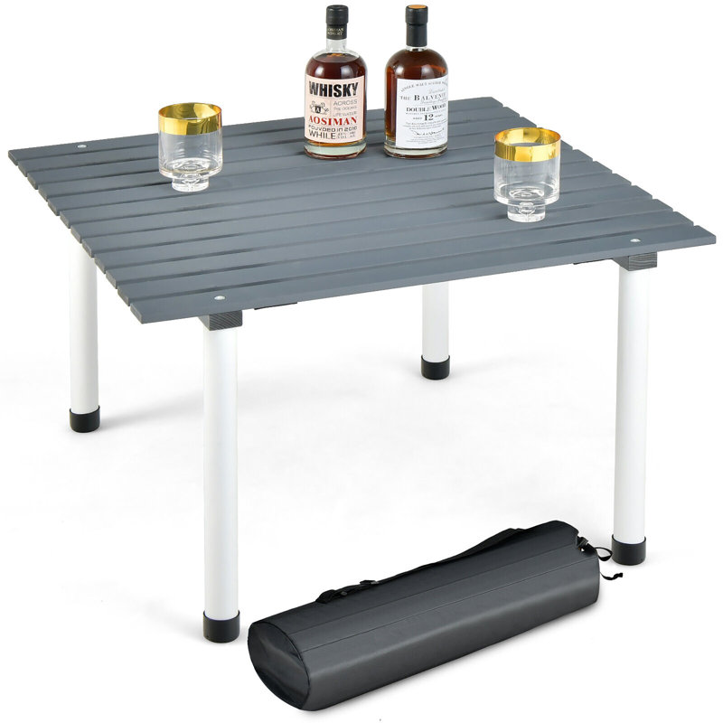 Table de camping pliante en bois Jadiel, Gris / blanc