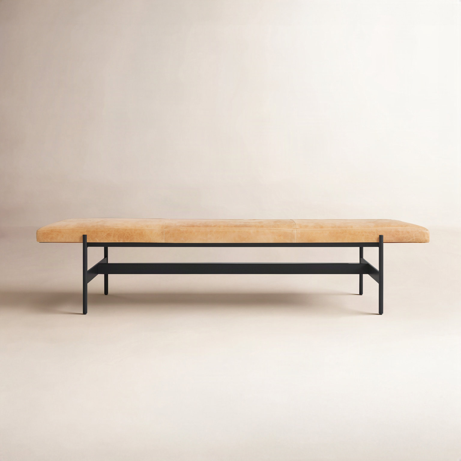 Daybench Bench, 14" H x 75" W x 24" D, Camel Genuine Leather, Oblivion