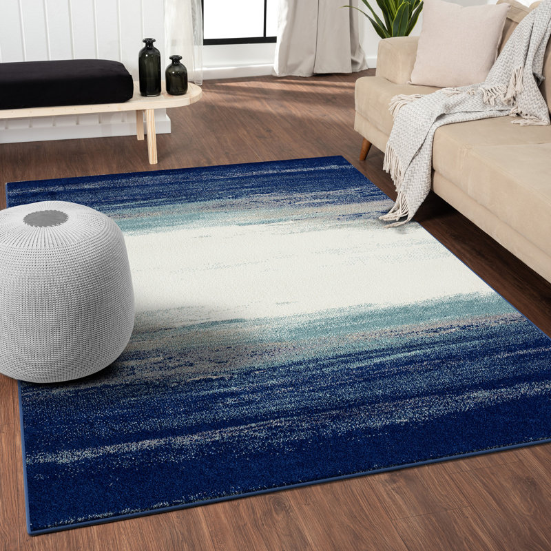 Rifiki Abstract Blue/Cream Area Rug, Rectangle 5' x 7'