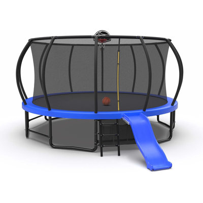 16ft Trampoline Outdoor With Slide, Recreational Trampolines With Enclosure Net & Ladder For Kids And Adults