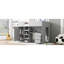 Lit mezzanine double gris avec bureau, rangement et garde-robe
