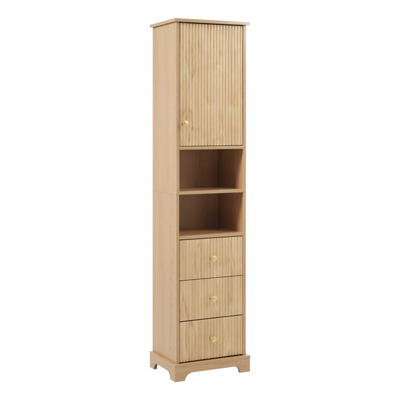 67.7" Tall Freestanding Bathroom Storage Cabinet With 1 Door, 3 Drawers, Adjustable Shelf, Open Storage