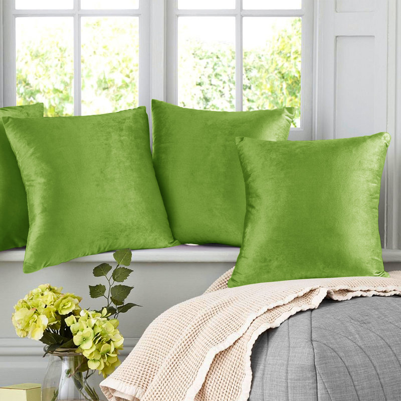 Garden Green Velvet Hypoallergenic 20" x 20" Pillow Covers Set