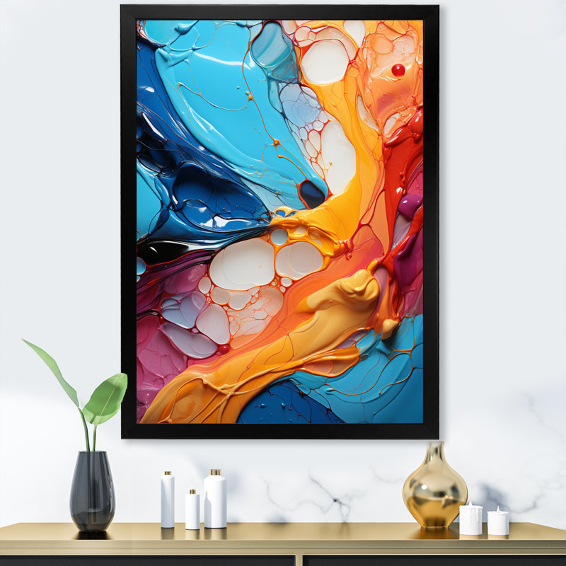 Collage symphonique abstrait sarcelle orange fractal, Cadre photo noir, H 32 po x l 16 po x P 1 po