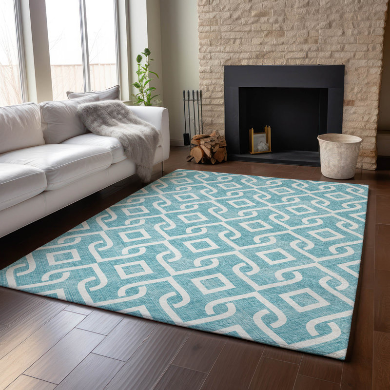 Premium Machine Washable Cerrito Teal Rug, Rectangle 8' x 10'