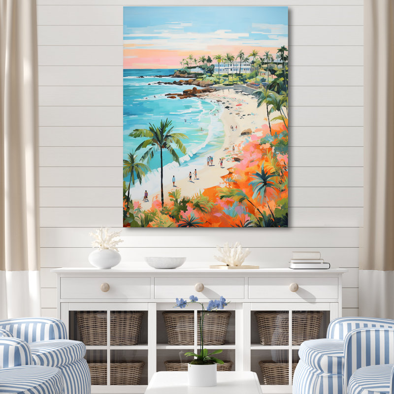 «Pastel Color Coastal Beach Scene Paradise II», art mural plage, Toile tendue, H 40 po x l 30 po
