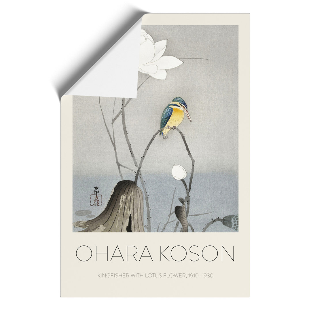 Kingfisher with Lotus Flower Print by Ohara Koson - Frameless Print