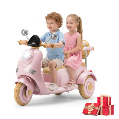12V Electric Motorcycle for Kids, 2-Seater 3-Wheel Ride On Toy with Rear Storage Box, Bluetooth USB Music, Easy Operation Toddler Motorbike, Indoor & Outdoor All-Terrain Scooter for Boys Girls (Pink)