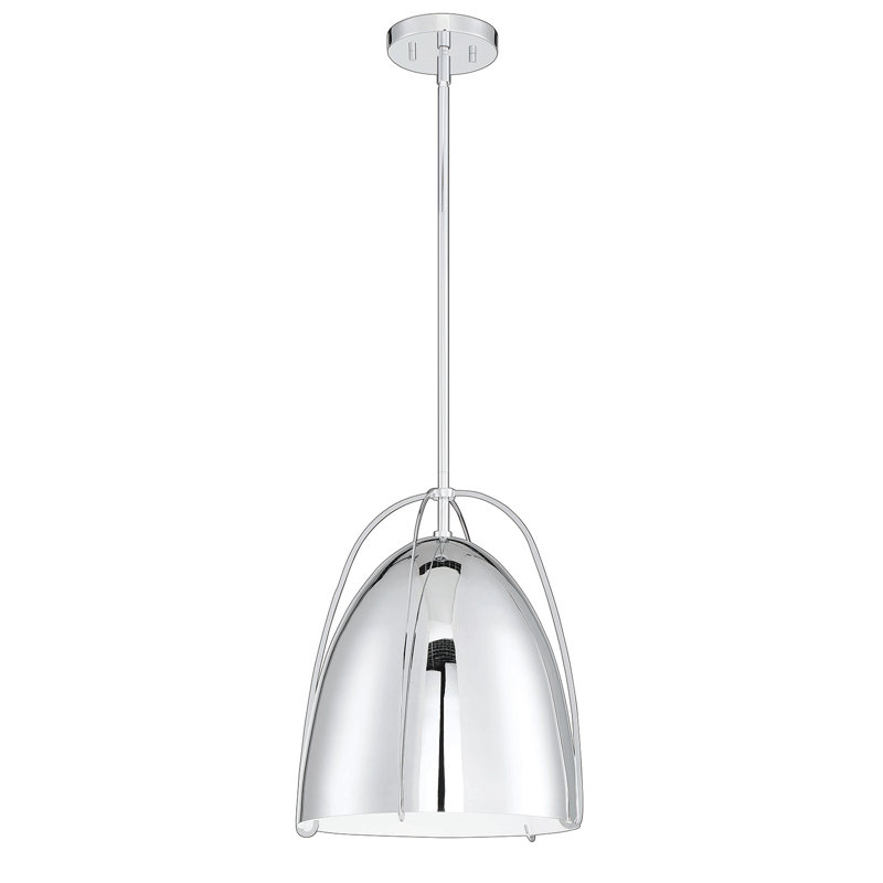 Luminaire suspendu en laiton 1 lumière, H 54 po x l 12,8 po x P 12,8 po, Chrome, Chrome