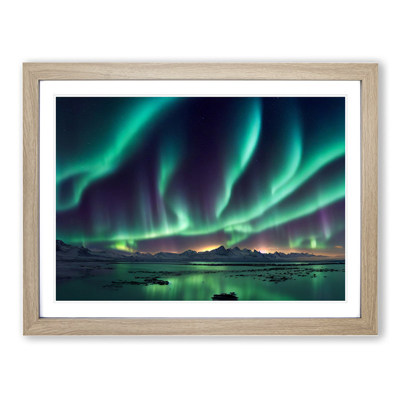 Carefree Northern Lights - Framed Print, 25cm H x 34cm W x 2cm D, Oak Framed