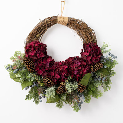 Handmade Berry and Hydrangea Silk and Pinecones Wreath