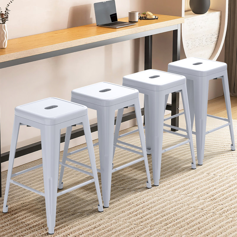 Juddson 24" Counter Stool with Metal Frame,Bar Stools Set Of 4 Indoor-Outdoor Stool, White