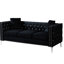 Moderne, largeur de 82,3 po, velours noir à 3 places, capitonnage à boutons, carré, structure en bois massif, pieds en métal, 2 coussins décoratifs, canapé simple à installer avec boutons, style classique, structure, facile à poser
