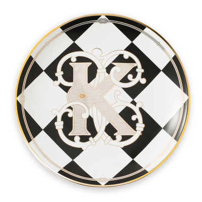 5.25-Inch Black Checkered Monogram “K” Jewelry Tray, 1-Piece Set