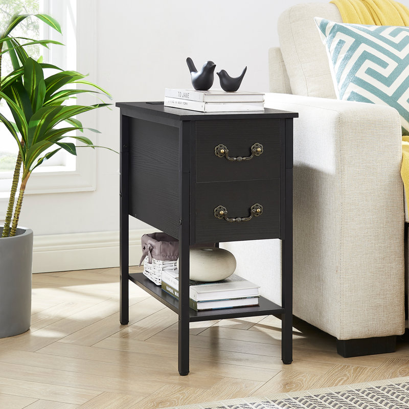 Ortha 2 - Drawer End Table and Built-In Outlets, Black
