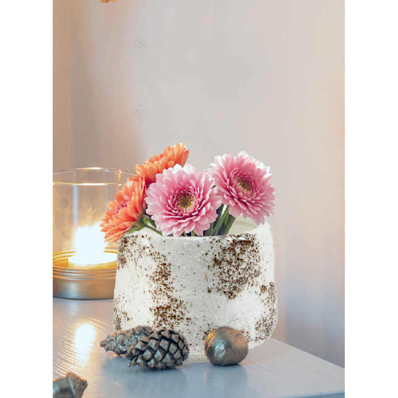 Sienna White Speckled Ceramic Vase, Decorative Plant Holder, Modern Minimalist Accent For Shelves, Tabletops, And Wedding Centerpieces, 4.5" Diameter & 4" Tall, Set Of 2