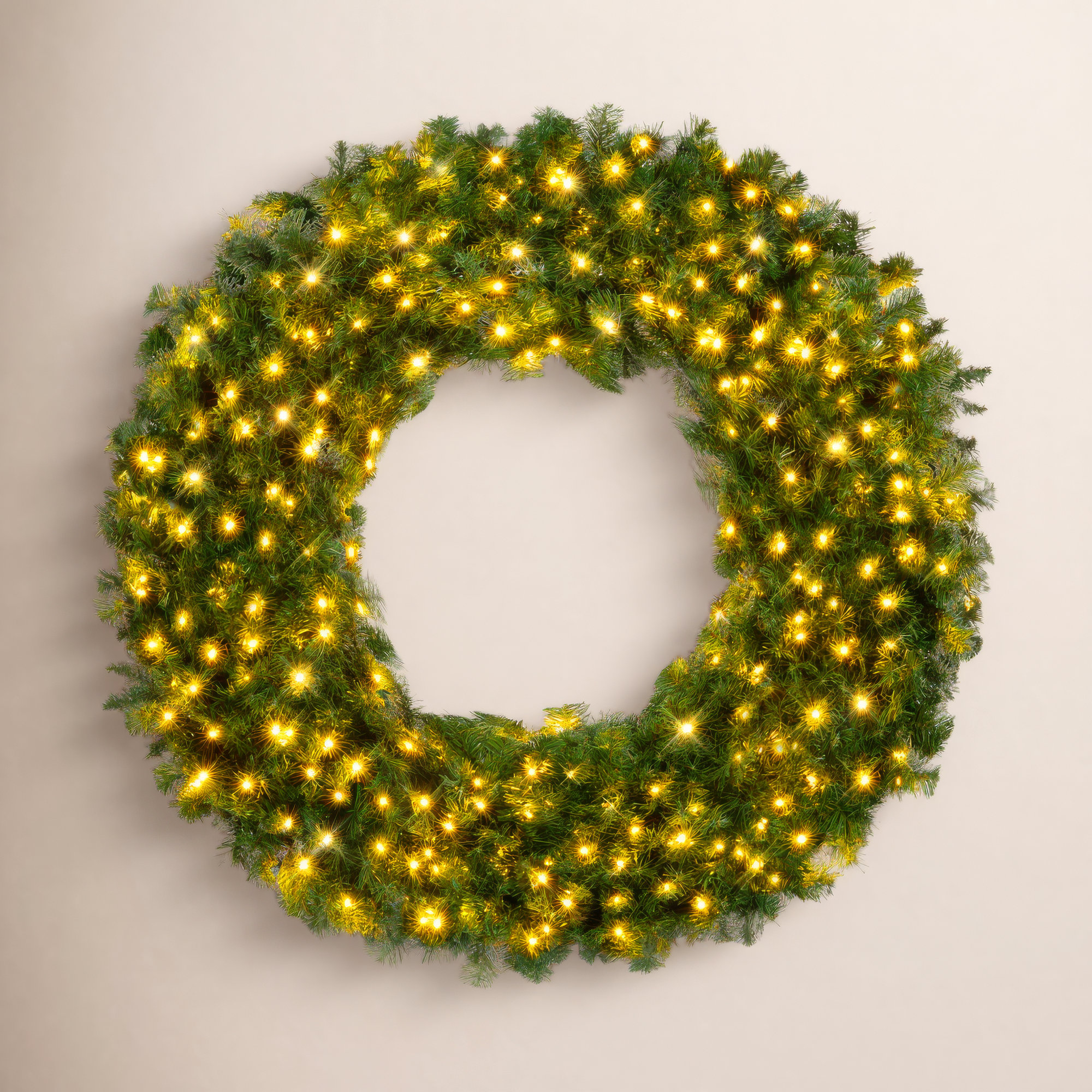 Artificial Pre-Lit Fir Christmas Wreath Decoration w/ LED Lights, 930 Tips, Power Plug-In, 10" H x 60" W x 60" D