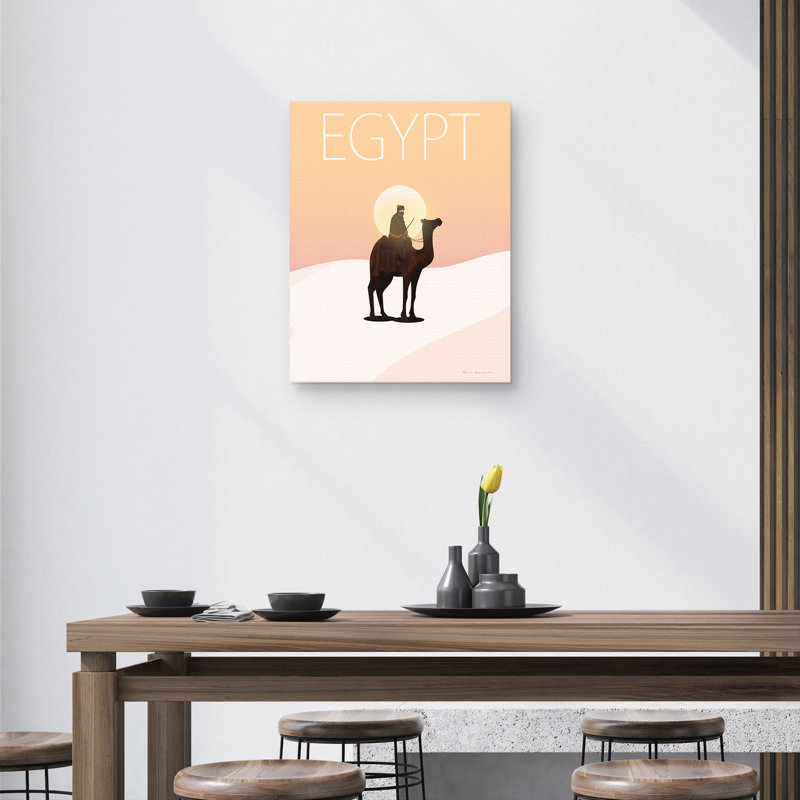 Egyptian Sunset Camel Rider Art Deco Canvas Wall Art