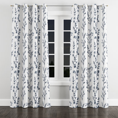 Rideaux occultant Country Farmhouse - Rideau à œillets en toile de botanique bleue - 1 panneau
