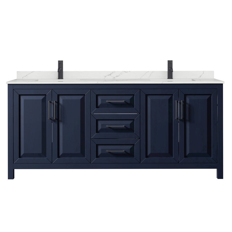 Daria 80'' W Vanity, Blue, Matte Black, White Quartz