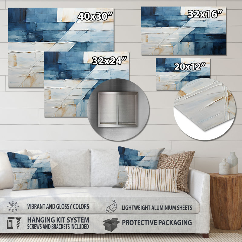 Nautique, formes géométriques blanches et bleues VI - Art mural en métal géométrique MT132932, H 12 po x l 20 po x P 1 po