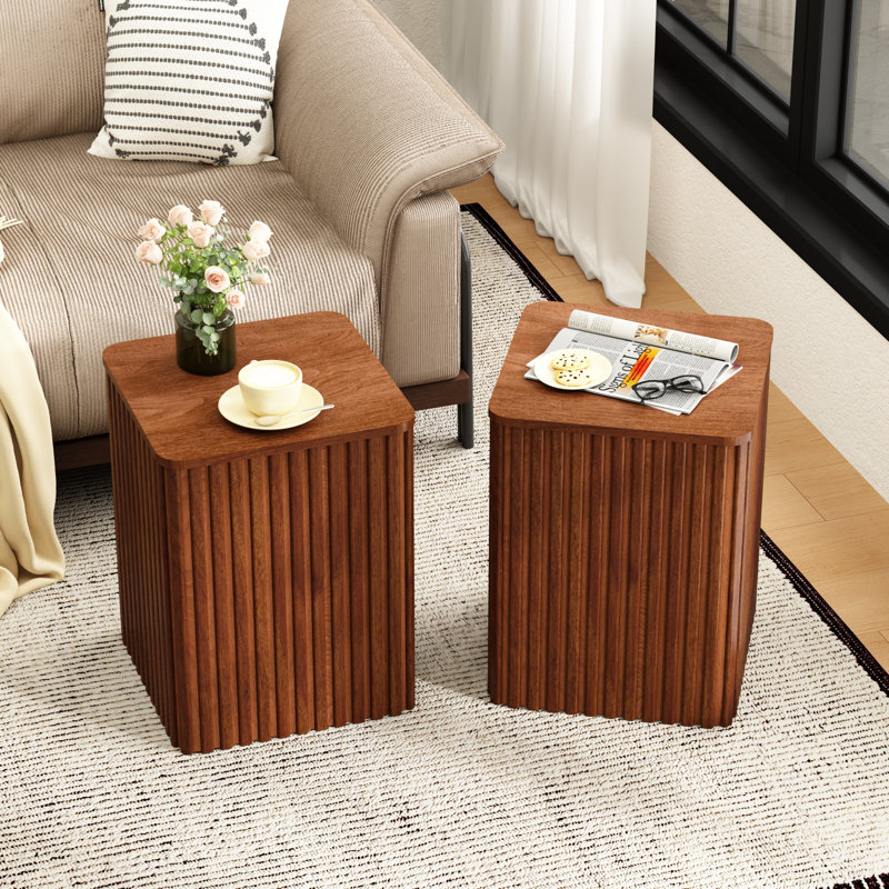  20.5''Tall Fluted End Table Set of 2 with Storage Quick Assembly, Brown
