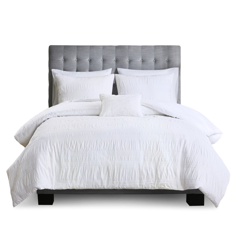 Housse de couette en coton seersucker - très grand / très grand, courtepointe à rayures blanches texturées 4 pièces