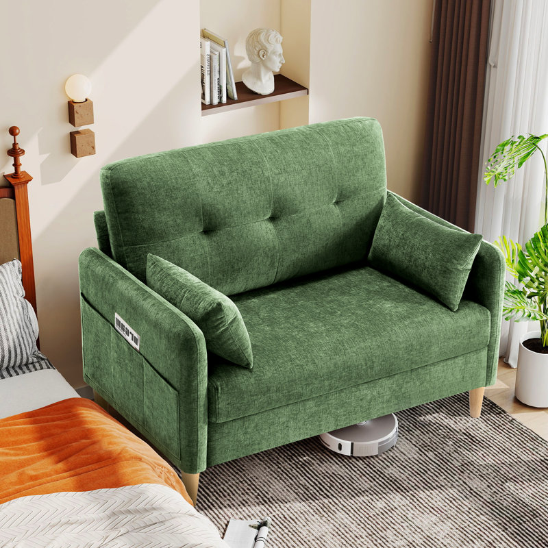 Canapé-lit George en chenille capitonné avec 2 coussins et poches de rangement George, Vert