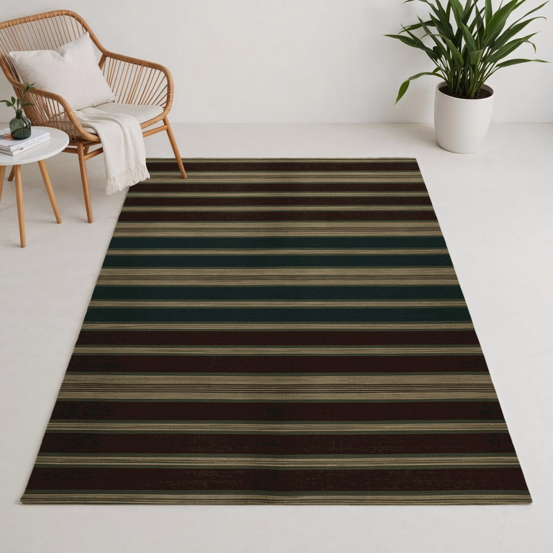 Tapis intérieur / extérieur brun HorizontalStripes, Rectangle 5 pi x 7 pi