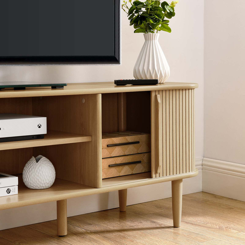 Oak 63" Mid-Century Modern TV Stand with Cabinet