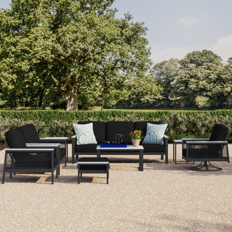 Townsend 7 - Person Patio Conversation Set with Sunbrella® Cushions, Canvas Black Sunbrella® Canvas