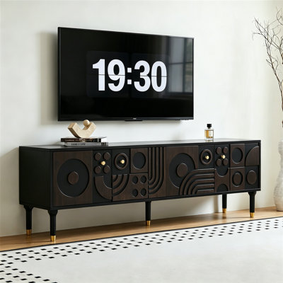 Modern Tv Stand For 50-80" Tvs: Retro Art-Inspired Media Console With Carved Geometric Doors And 4 Storage Cabinets for Living Room/Bedroom