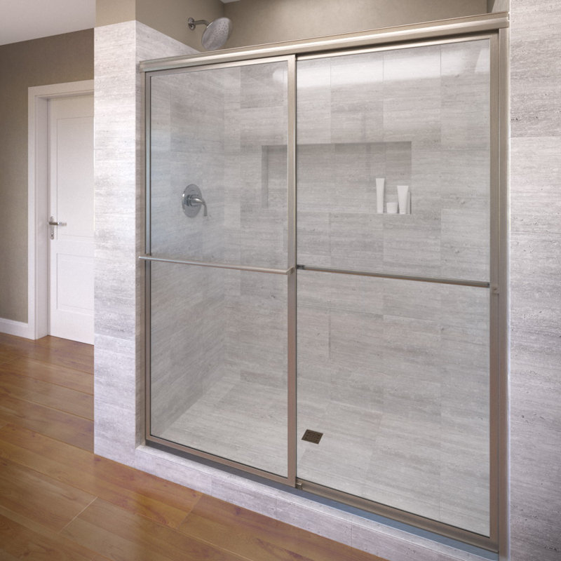 Porte de douche sans cadre Deluxe l 45,75 "x H 71,5", Nickel brossé, Transparent