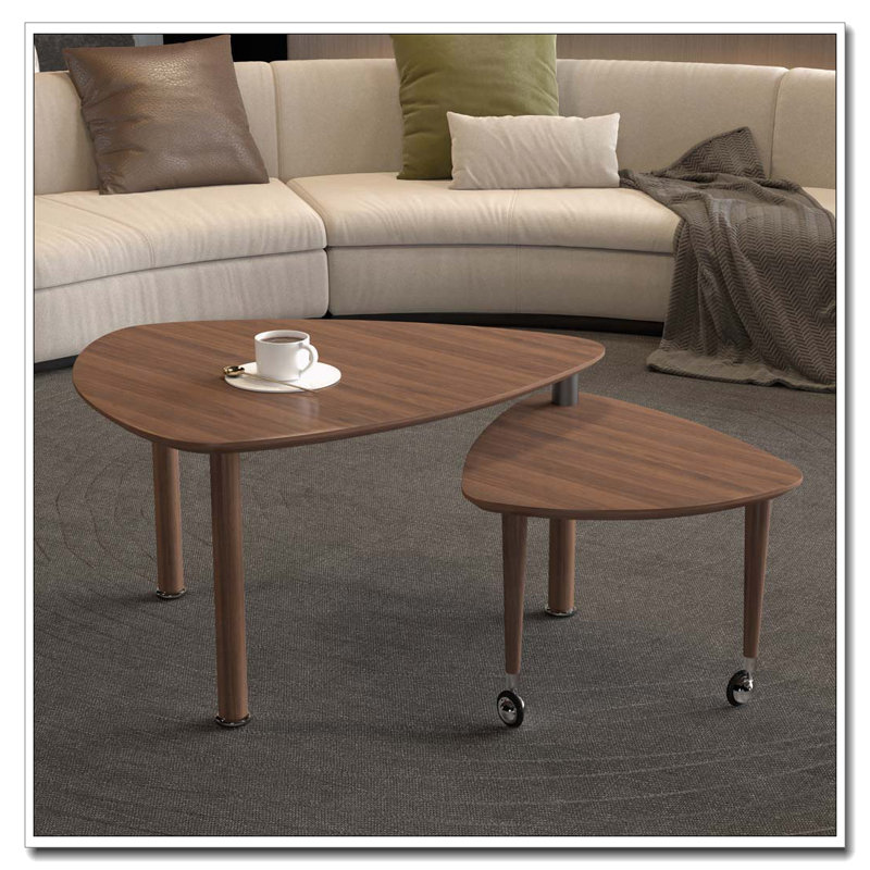 Table basse rotative avec pieds en bois d'hévéa massif, Walnut, Noyer