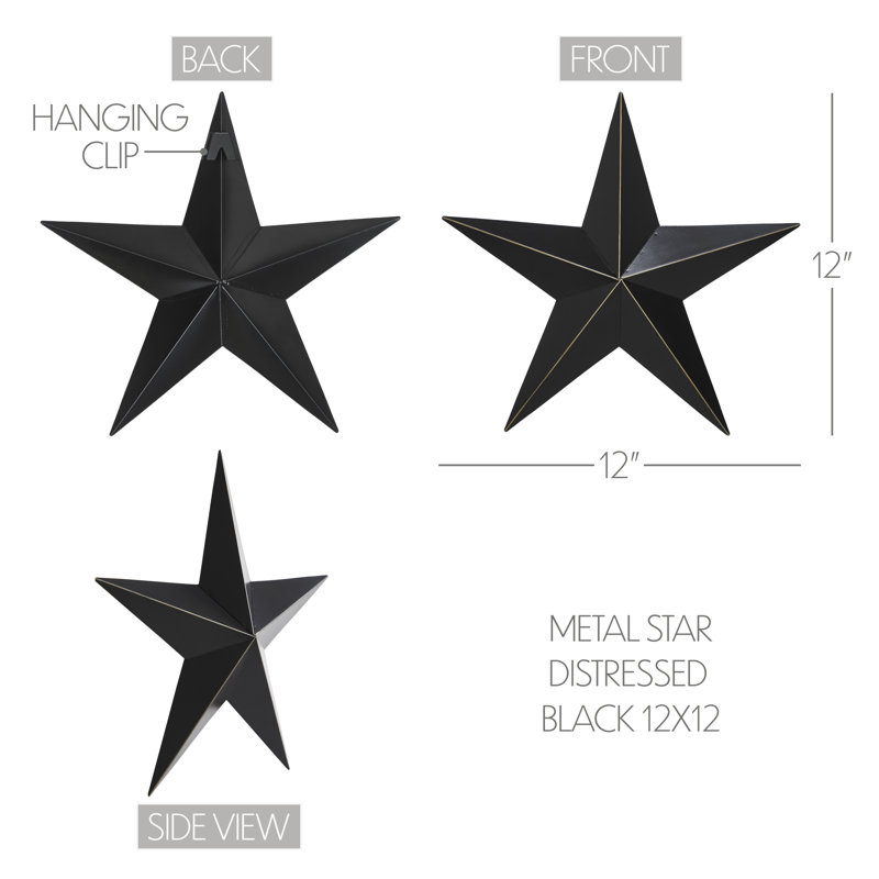 Étoile en métal rouille patinée festive, H 12 po x l 12 po x P 1 po, Noir / brun clair