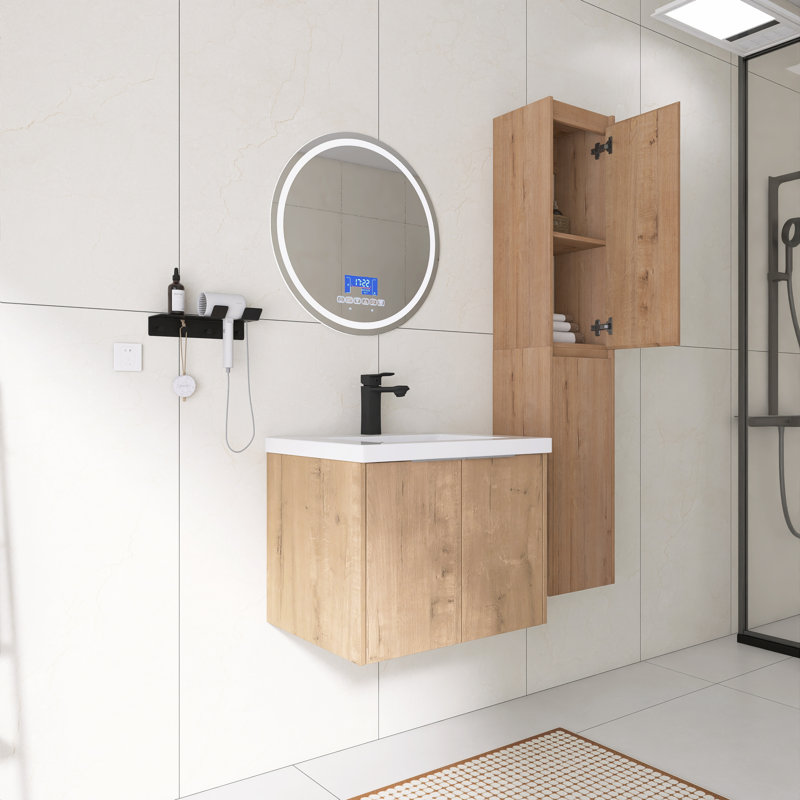 24" Wall Mounted Bathroom Vanity Set With Resin Sink And Wall Cabinets, 24"