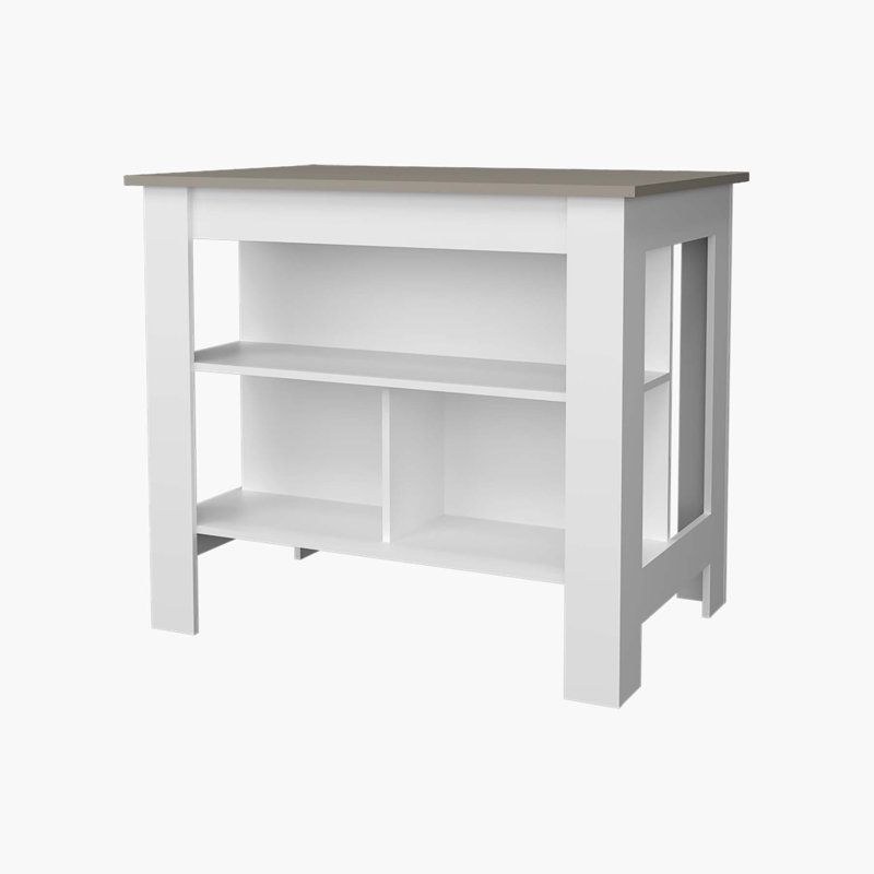 Courson Kitchen Island 2-Tier Shelf 40" Width And Large Work, Grey/White