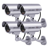 Dummy Security Camera, Fitnate 4 Packs Fake Security Camera Cctv Surveillance System With Led Red Flashing Light For Both Indoor & Outdoor Use + Security Camera Warning Stickers × 4 ( Silver )era Warning Stickers × 4 ( Sliver )