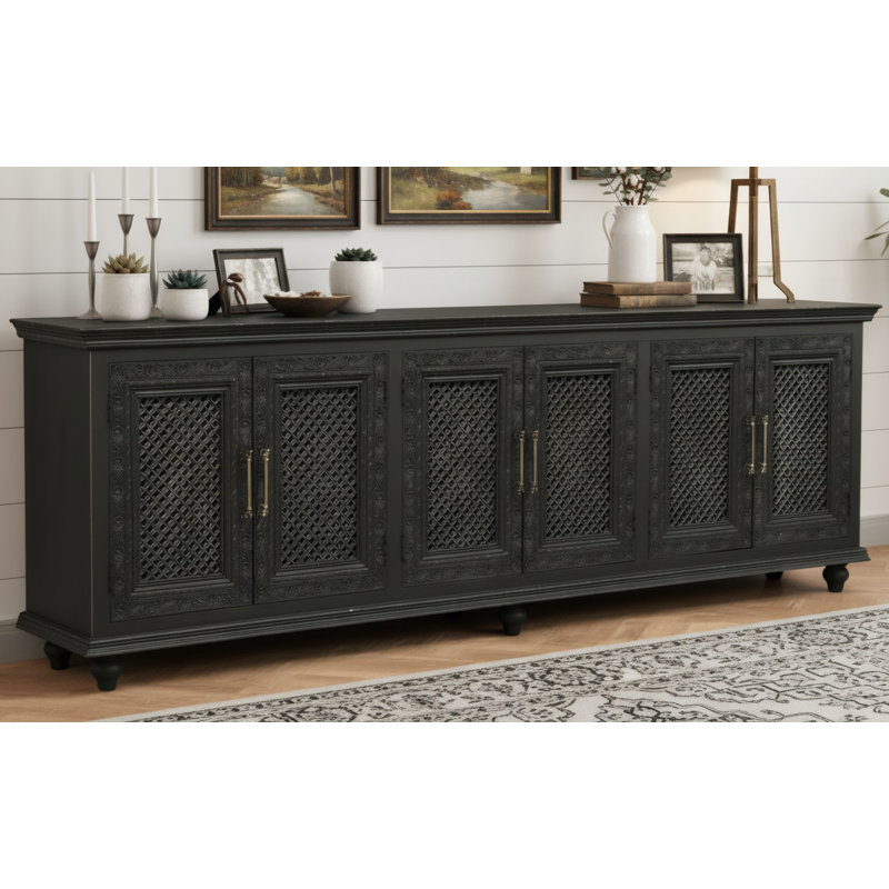 6-door Carved Solid Wood Sideboard, Black