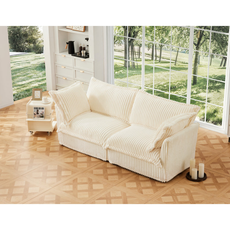 Salon Corduroy 4 - Siège profond, confortable, coussin rembourré, housse amovible, housse crème 4, Velours côtelé crème