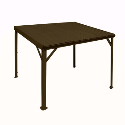 8' X 10' Lean To Gazebo, Wall Mounted Gazebos Pergola With Built In Drainage System, Galvanized Steel Roof, Hardtop Patio Shelter For Deck, Porch, Backyard And More