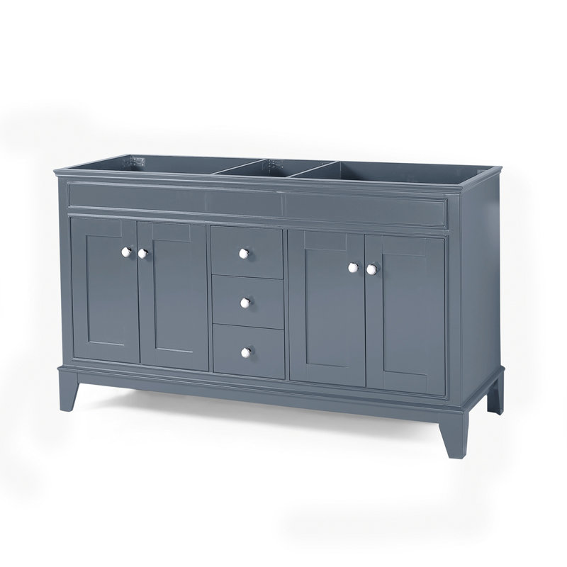 Meuble-lavabo 60 po seulement, 4 portes, 3 tiroirs, Gris