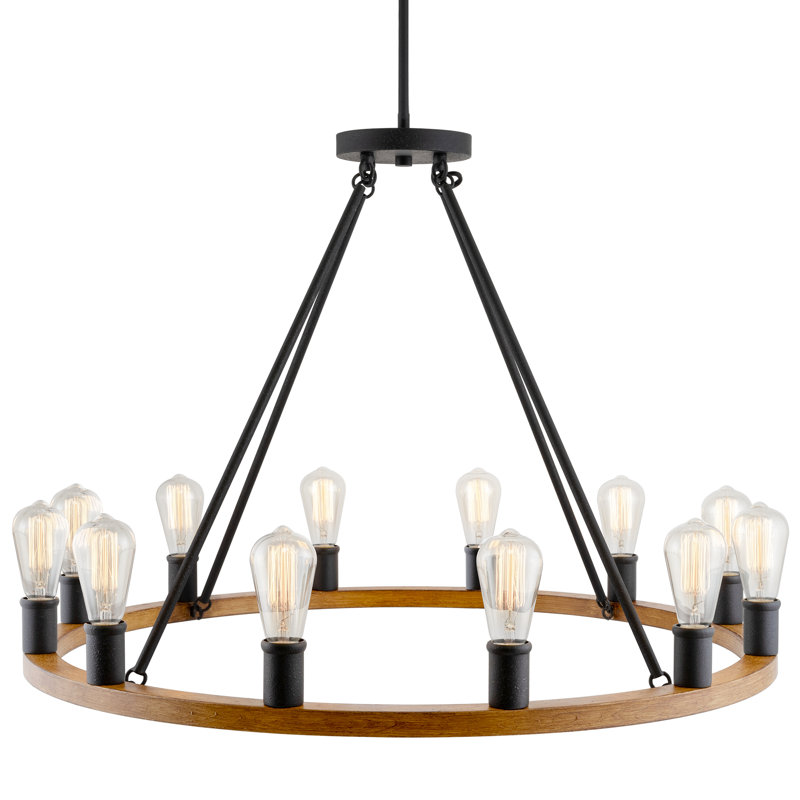 Haninah 12 - Light Dimmable Chandelier, Warm Oak/Black