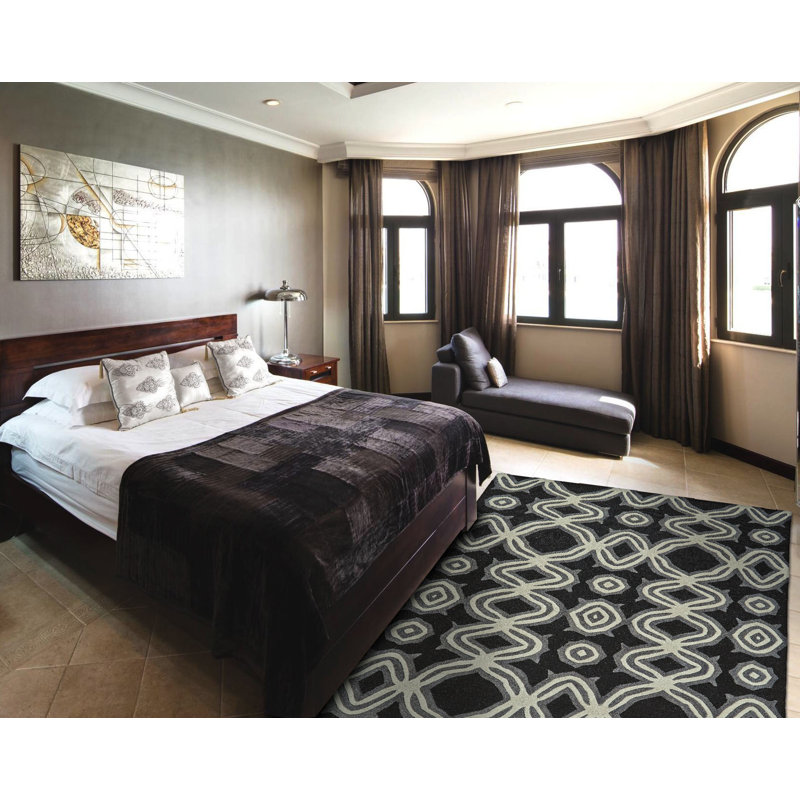 Tapis noir en laine touffeté à la main Cheyanna, Rectangle 5 pi x 8 pi