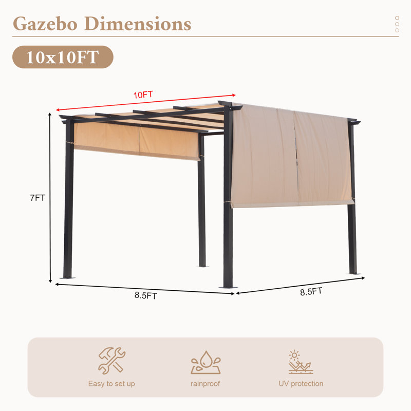 10 pi. × 10 pi Pergola en acier avec auvent réglable