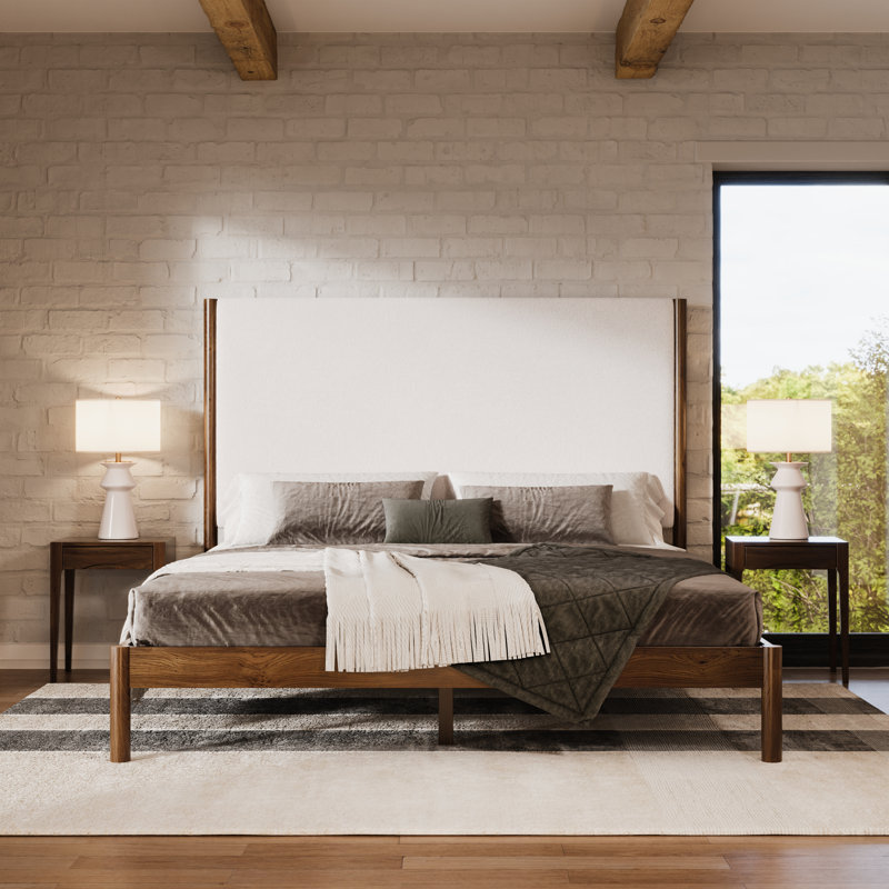 Lit en bois massif Ardin avec tête de lit Boucle, Noyer, Très grand lit