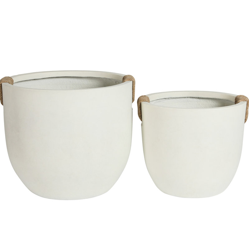Grand pot à fleurs rond en béton fait à la main de 2 pots décoratifs avec trous de drainage pour embellir les plantes d'intérieur